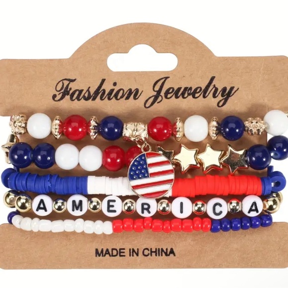 Red and White Patriotic Beaded Stretch Bracelets - Picture 4 of 6